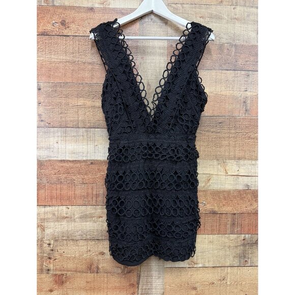 Boohoo Boutique Black Lace Plunge Neck Panelled Bodycon Dress NWT Size 8 - Picture 3 of 12